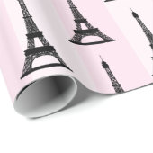 Chic Parisian Pink Stripe met Black Eiffel Towers Cadeaupapier (Rol Hoek)