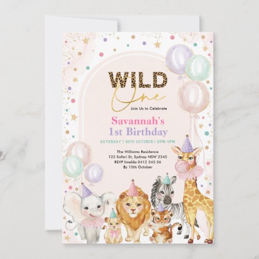 Chic Party Animals Wild Safari Girl 1e verjaardag Kaart (Voorkant)