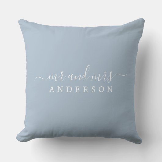 Chic Pas getrouwd de heer Mrs Blue Monogram Kussen (Voorkant)