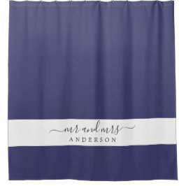 Chic Pas getrouwd de heer Mrs Navy Blue Monogram Douchegordijn