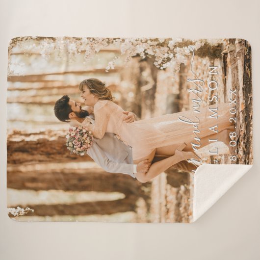 Chic Pas getrouwd Mr Mrs Wedding Foto Sherpa Deken (Voorkant (horizontaal))
