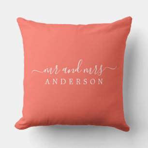 Chic pasgetrouwd paar Mr Mrs koraal monogram Kussen