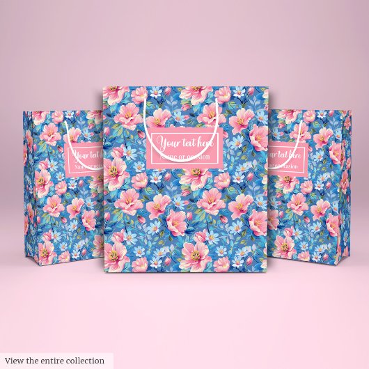 Chic pastel blauw en blush roze preppy floral medium cadeauzakje
