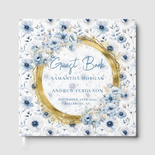 Chic Pastel Blauw Goud Glitter Wedding Guest Book Gastenboek (Voorkant)