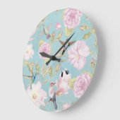 Chic Pastel Blauwgroen  Rozen Hummingbird Patroon Grote Klok (Hoek)