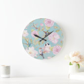Chic Pastel Blauwgroen  Rozen Hummingbird Patroon Grote Klok (Huis)