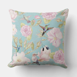 Chic Pastel Blauwgroen  Rozen Hummingbird Patroon Kussen