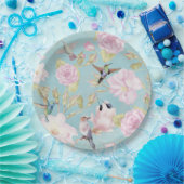 Chic Pastel Blauwgroen Rozen Hummingbird Patroon Papieren Bordje (Feest)