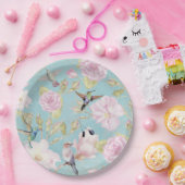 Chic Pastel Blauwgroen Rozen Hummingbird Patroon Papieren Bordje (Feest)