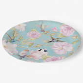 Chic Pastel Blauwgroen Rozen Hummingbird Patroon Papieren Bordje (Gekanteld)