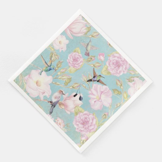 Chic Pastel Blauwgroen  Rozen Hummingbird Patroon Servetten (Hoek)
