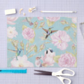 Chic Pastel Blauwgroen  Rozen Hummingbird Patroon Tissuepapier (Craft)