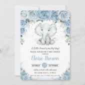 Chic Pastel Blue Floral Elephant Boy Baby shower Kaart (Voorkant)