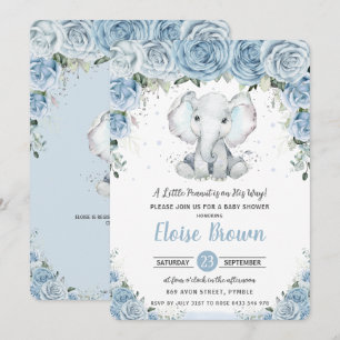 Chic Pastel Blue Floral Elephant Boy Baby shower Kaart