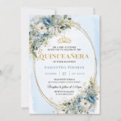 Chic Pastel Blue Gold Eucalyptus 15th Birthday Kaart (Voorkant)