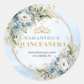 Chic Pastel Blue Gold Greenery Quinceañera Sticker (Voorkant)