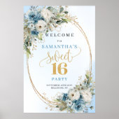 Chic Pastel Blue Greenery Sweet 16 Poster (Voorkant)