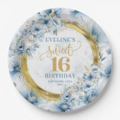 Chic Pastel Blue Sweet 16 Gold Sparkle Party Bord (Voorkant)