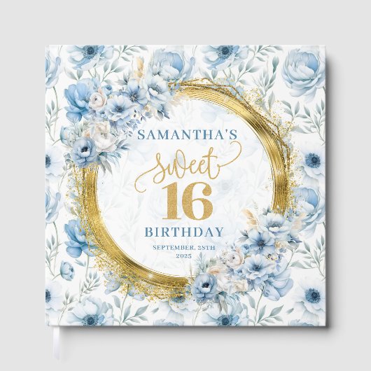 Chic Pastel Blue Sweet 16 Guest Book met Sparkles Gastenboek (Voorkant)