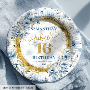Chic Pastel Blue Sweet Sixteen Gold Glitter Borden Papieren Bordje