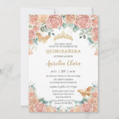 Chic Pastel Blush Peach Floral Rozen Quinceanera Kaart (Voorkant)