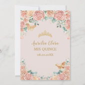 Chic Pastel Blush Peach Floral Rozen Quinceanera Kaart (Achterkant)