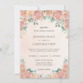 Chic Pastel Blush Peach Floral Rozen Wedding Invi Kaart (Voorkant)