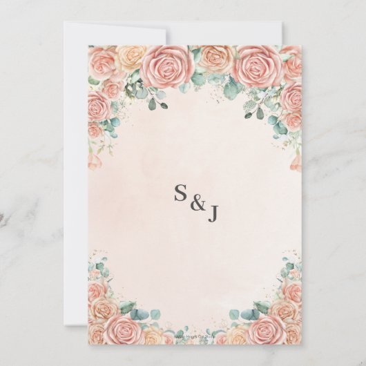 Chic Pastel Blush Peach Floral Rozen Wedding Invi Kaart (Achterkant)
