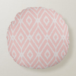 Chic pastel blush roze ikat tribal diamantpatroon rond kussen