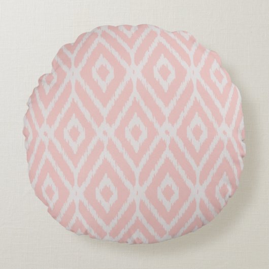 Chic pastel blush roze ikat tribal diamantpatroon rond kussen (Voorkant)