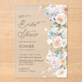 Chic Pastel Blush Wit Blauw Bloemen Vrijgezellenfe Acryl Uitnodigingen