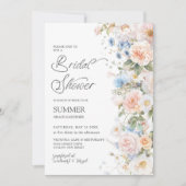 Chic Pastel Blush Wit Blauw Bloemen Vrijgezellenfe Kaart (Voorkant)