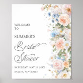 Chic Pastel Blush Wit Blauw Bloemen Vrijgezellenfe Poster (Voorkant)