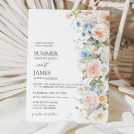 Chic Pastel Blush Wit Blauw Rozen Floral Wedding Kaart