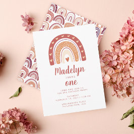 Chic Pastel Boho Rainbow Pattern First Birthday Kaart