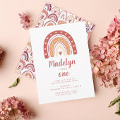 Chic Pastel Boho Rainbow Pattern First Birthday Kaart