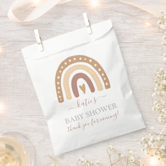 Chic Pastel Brown Rainbow Boho Baby shower Bedankzakje (Geknipt)