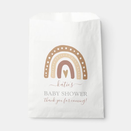 Chic Pastel Brown Rainbow Boho Baby shower Bedankzakje (Voorkant)