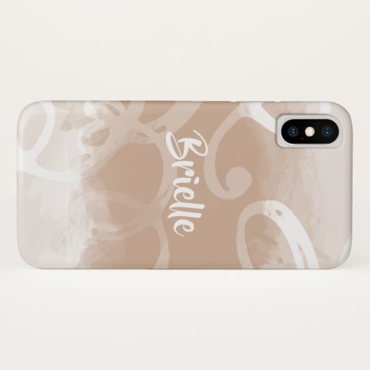 Chic Pastel Brown Waterverf zwoert met naam Case-Mate iPhone Case (Achterkant (horizontaal))