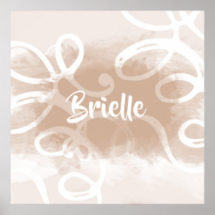 Chic Pastel Brown Waterverf zwoert met naam Poster