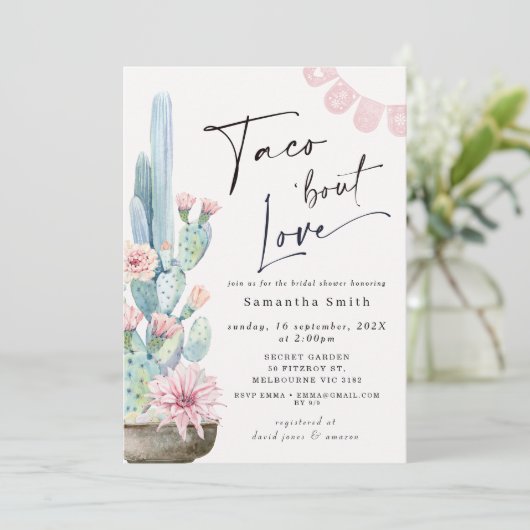 Chic Pastel Cacti Taco Bout Love Vrijgezellenfeest Kaart (Staand voorkant)