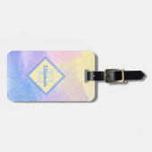 Chic Pastel Colors Waterverf Monogram en naam Bagagelabel (Voorkant horizontaal)