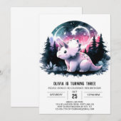 Chic Pastel Dino Party Verjaardag Uitnodiging (Voorkant / Achterkant)