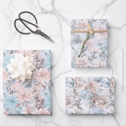 Chic Pastel Floral Gift Wrap - Elegant en stijlvol Inpakpapier Vel (Voorkant)