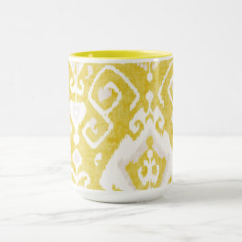 Chic pastel geel en grijs ikat tribale patroon mok