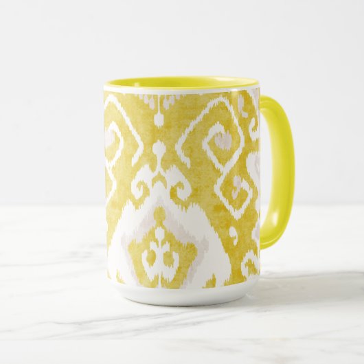 Chic pastel geel en grijs ikat tribale patroon mok (Voorkant rechts)
