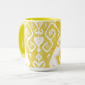 Chic pastel geel en grijs ikat tribale patroon mok (Voorkant links)