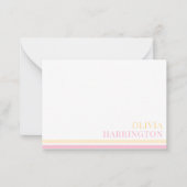 Chic pastel geel roze streep rand notitiekaartje (Voorkant)