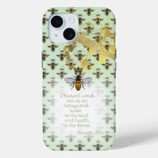 Chic Pastel Green Gold Bee Matrix Scripture Case-Mate iPhone Case (Achterkant)