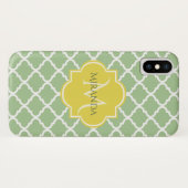 Chic Pastel Green Quatrefoil Yellow Name Monogram Case-Mate iPhone Case (Achterkant (horizontaal))